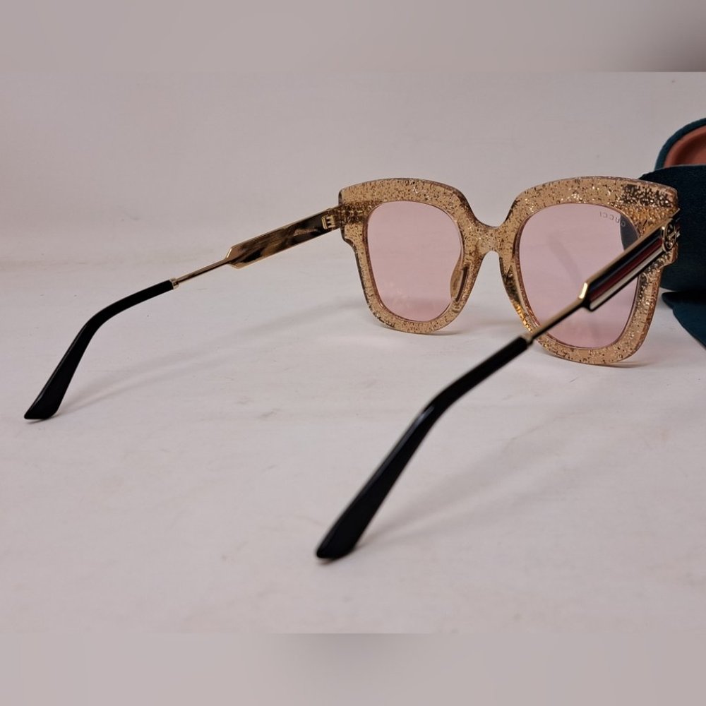 Gucci Sunglasses Gold Glitter Cat Eye Square GG0281SA 004 50-23-146 - Picture 7 of 15
